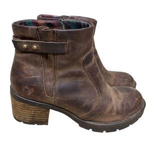 Born Womens Size 8 Nisbet Ankle Boots Brown Distressed Leather Chunky Heel Zip